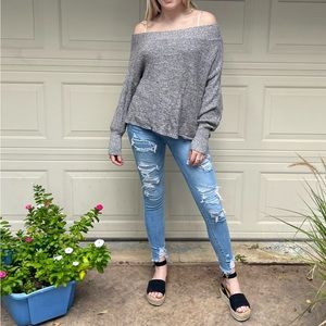 Off the shoulder size small oversized grey cotton sweater